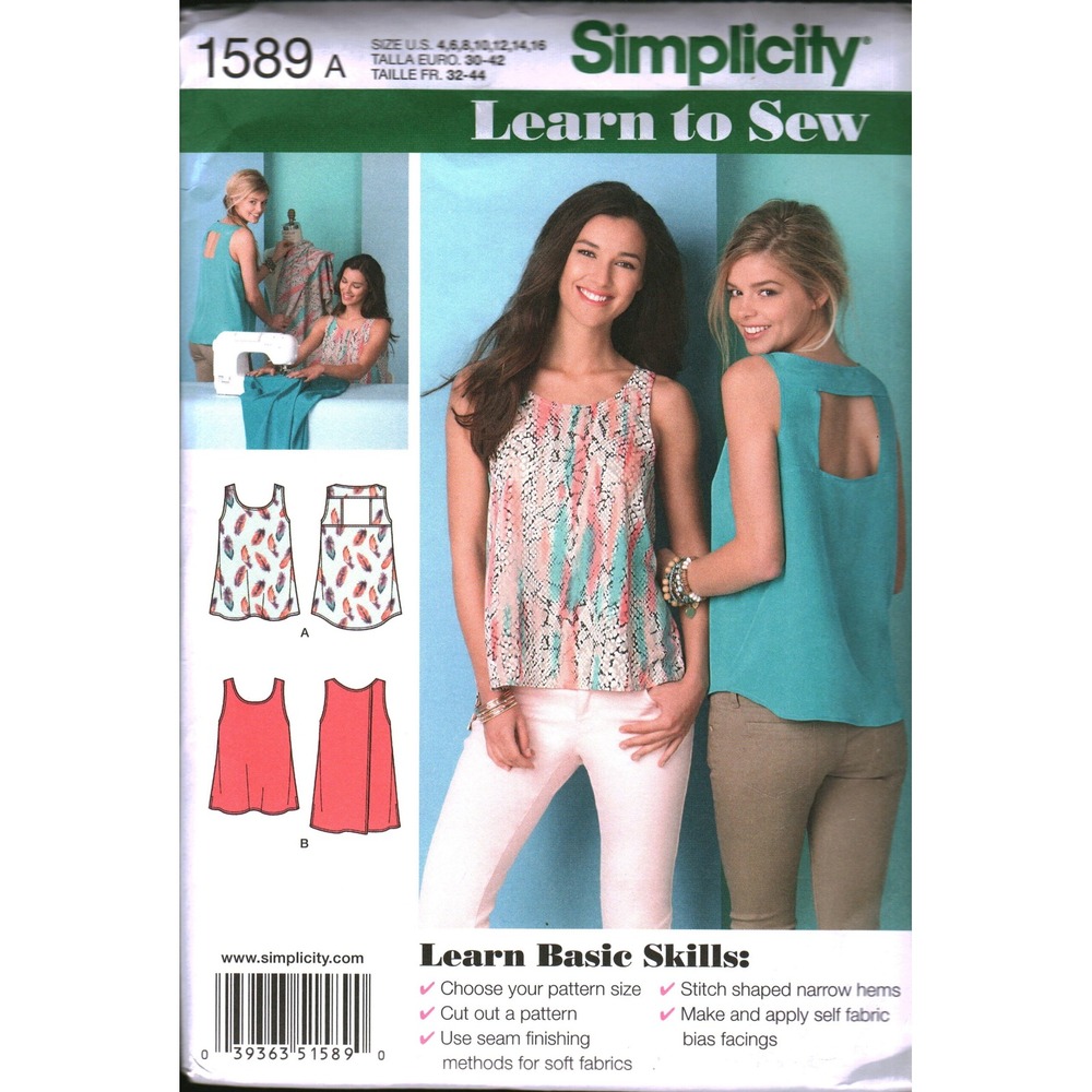 Simplicity 1589 Learn to Sew Misses Tops Sewing Pattern Sizes‎ 4-16 Cutout Back